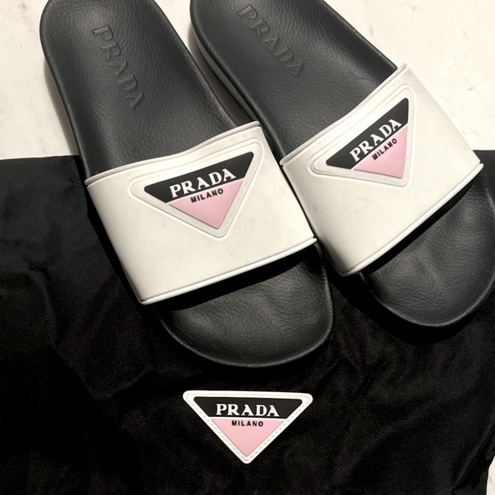 Prada Slides - Size 38 (pink and white rubber slip on sandals)